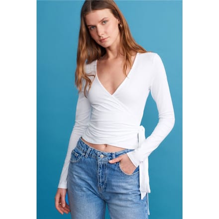Dames Crop Wrap Blouse met Strikdetail