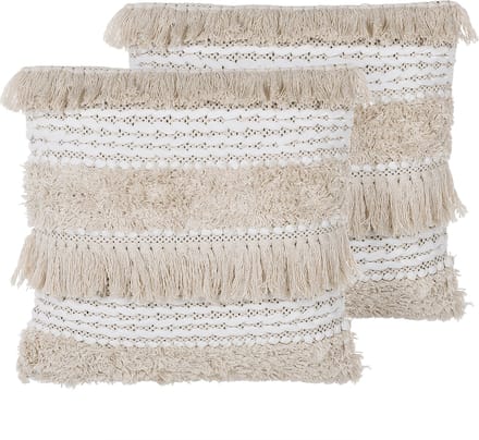 VILLUR - Sierkussen set van 2 - Lichtbeige - 45 x 45 cm - Katoen