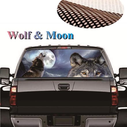 Geperforeerde raamsticker Wolf Moon Truck Achterruitsticker 147x46CM gray