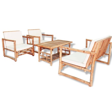 vidaXL - 4-delige - Loungeset - met - kussens - bamboe