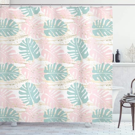 ABAKUHAUS Douchegordijn – Wit/Multicolor Monstera – 175x180 cm