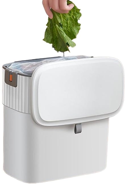 Keukenprullenbak Ophangbaar - Afvalbak Mand - Afvalbeheer Thuis - Dubbele Verse Afdichting - 7 Liter Capaciteit - Wit