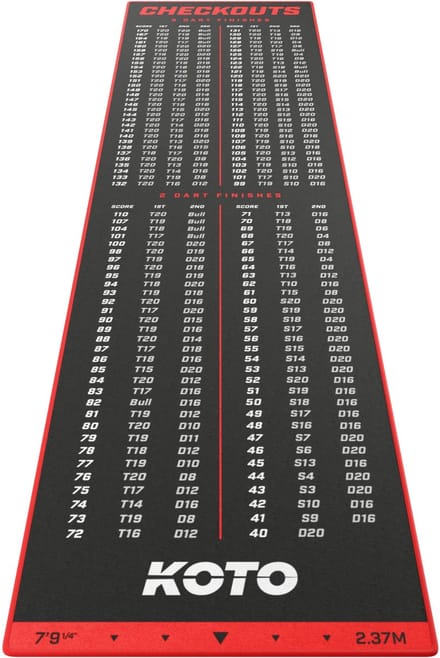 KOTO - Carpet Checkout Dartmat - Rood 237 x 60 cm - Score Indicator - Antislip