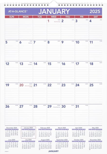 AT-A-GLANCE 2025 Uitwisbare kalender, droog uitwisbare muurplanner, 30,5 cm x 43,2 cm, klein (PMLM022825)