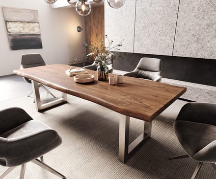Eettafel Edge acacia bruin 260x100 XL edelstaal breed Live-Edge