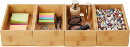 Gerimport Lade organizer - 4x - bamboe hout - 25 x 15 x 7 cm - bakje - kast sorteerbakje