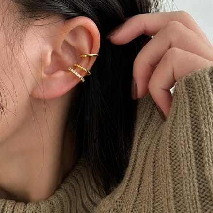 Triple Layer Earcuff Set - 3 Stuks 18K Verguld Earcuff - 925 Sterling Zilver - Luxe Dames Sieraden - Dames Oorbellen