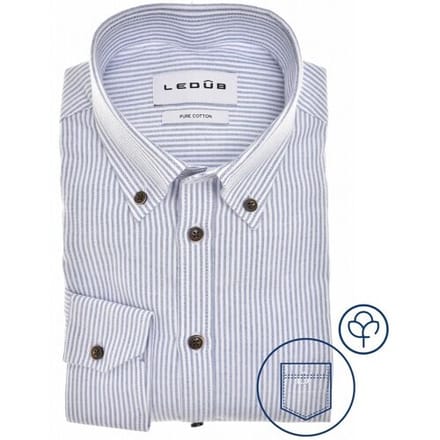 Ledûb Overhemd Oxford Cotton Vertical Stripe Button-Down Midden Blauw / male