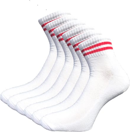 6 paar Quarter Sneakersokken - SQOTTON® - Wit-Rood Gestreept - Maat 47-50