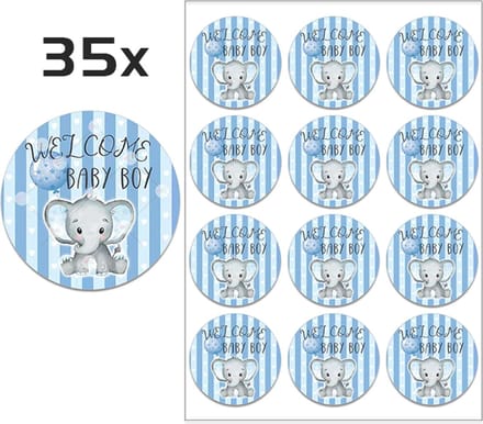 DW4Trading Geboorte Sticker Welcome Baby Boy - Envelop - Sluitsticker -  Babyshower - 35 Stuks – Ø 3,5 cm