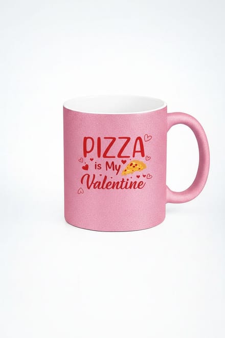 Roze Glitter Valentijn Mok 'PIZZA is My Valentine' met Pizza Slice - Grappig Cadeau