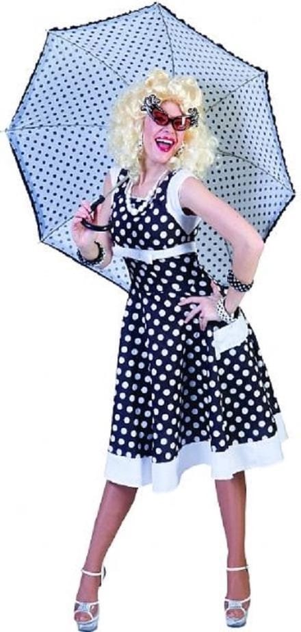 Rock'n roll jurk zwart met witte polkadots-  maat S/M