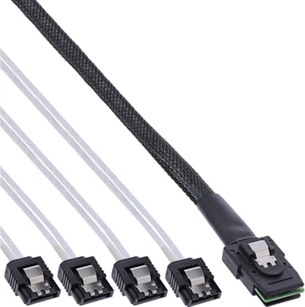 InLine® SAS verbindingskabel, Mini-SAS SFF-8087 naar 4x SATA, 1:1, OCR, 0,5m