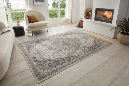Flycarpets Terrain Designer Laagpolig vloerkleed - Orken - Crème / Grijs - 80x200 cm