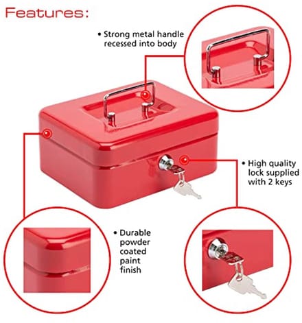 Contante Geldkist - Rood, 8 Inch met Combinatieslot