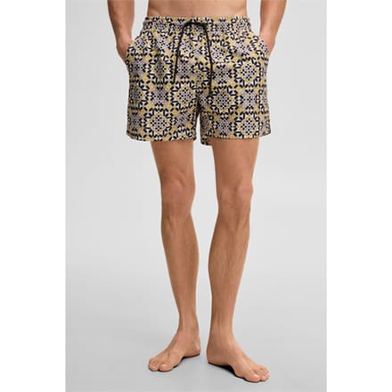 Zwemshort Lago, met mostergeel patroon