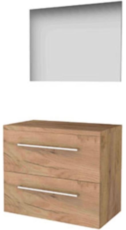 Basic-Line Basic 46 Badkamermeubelset - 80 x 46 cm - Met Grepen - 2 Lades - Wastafelblad - Spiegel - Whisky Oak