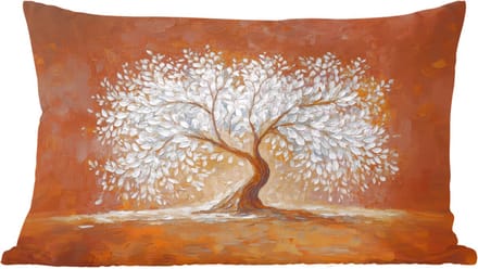 Sierkussens - Kussentjes Woonkamer - 50x30 cm - Abstract - Boom - Wit - Bladeren