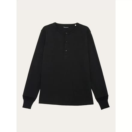 Long Sleeve KnowledgeCotton Apparel Men Bo Henley Black Jet-S