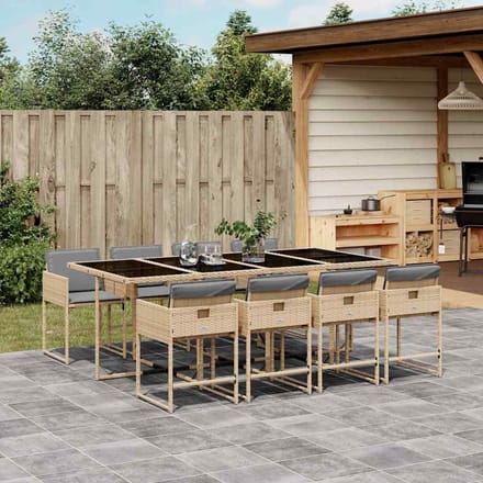 vidaXL - 9-delige - Tuinset - met - kussens - poly - rattan - gemengd - beige