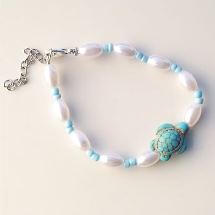 Parelarmband met schildpad - blauw