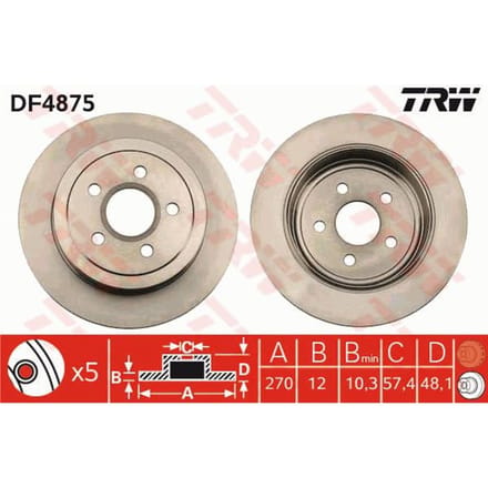 Remschijf TRW DF4875 achter, volledig, 1 Stuk