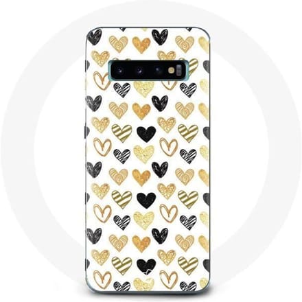Coque pour Samsung Galaxy s10 plus Fond de texture abstraite coeurs noir jaune et gris