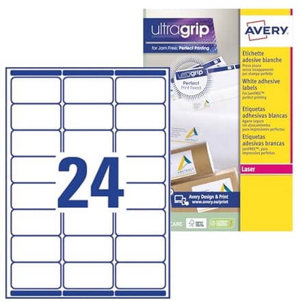 Adresetiketten 24 etiketten per vel, 100 vellen, 63,5 x 33,9 cm, wit