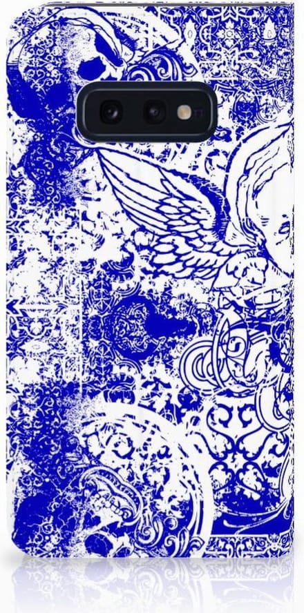 Mobiel BookCase Samsung Galaxy S10e Angel Skull Blauw