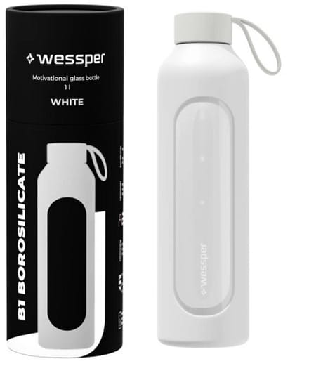 Glazen Motivatiefles 1000ml – Duurzame Waterfles in WIT