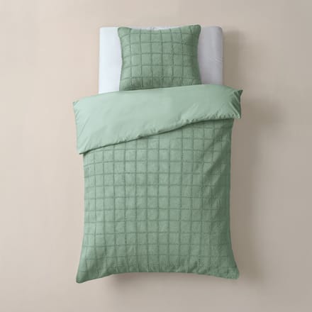 Sleeptime Furry Check Dekbedovertrek - Eenpersoons - 140X200/260 + 1 x kussensloop 60x70 - Groen