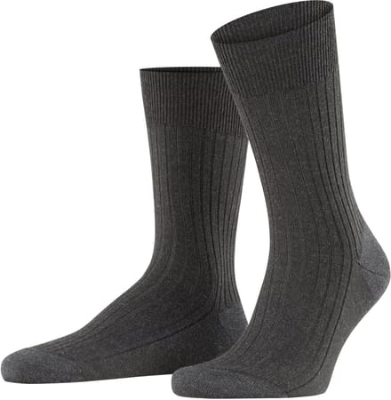 FALKE Bristol Pure effen geribd wol sokken heren grijs - maat 43-44