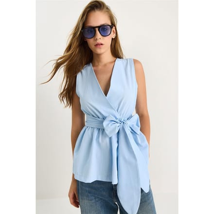 Lange Mouwloze V-hals Blouse met Striksluiting