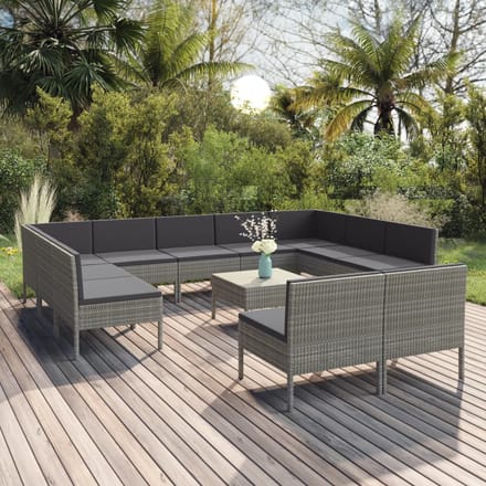 vidaXL - 12-delige - Loungeset - met - kussens - poly - rattan - grijs