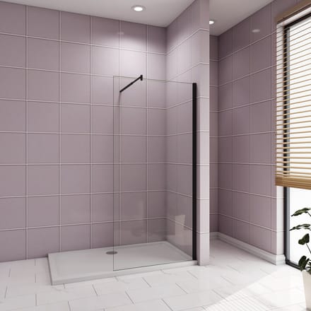Inloopdouche 100x200cm zwart +70-120cm Stabilisatiestang,10mm NANO EasyClean veiligheidsglas