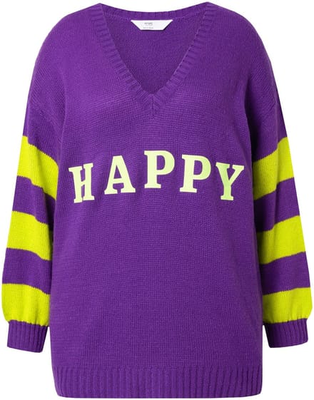 Angel of Style - Dames - Trui oversized HAPPY gestreepte mouwen - Paars - Maat 46+