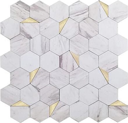 Zelfklevende Mozaïek Steenstrip Hexagon Goud Wit Marmer