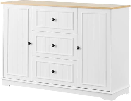 Sideboard / Buffetkast 126 cm - Wit & Houtlook - 3 Lades & Koelkastdeuren - Verstelbare Planken