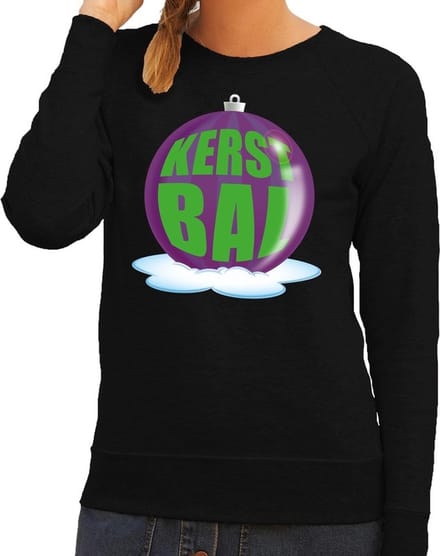 Foute kersttrui kerstbal paars op zwarte sweater voor dames - kersttruien 2XL