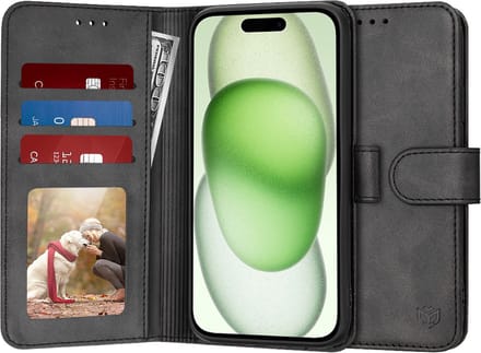 Hoesje geschikt voor Apple iPhone 15 Plus - Techsuit Diary Book Wallet Case - Zwart