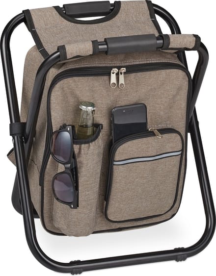 camping krukje - inklapbaar - 42x35x29 cm - rugzak kruk - polyester - beige