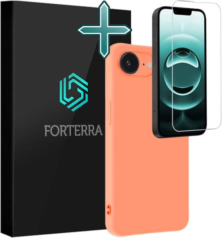 Hoesje Met Screenprotector - Geschikt voor Apple iPhone 16e - Sterk & Shockproof - Telefoon Hoes - Back Cover - Siliconen Case - Perzik