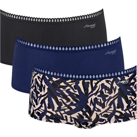 Sloggi Women GO Crush Short (3-pack) - dames boxer - zwart - blauw - print