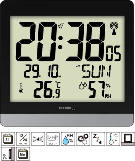 Digitale radiogestuurde wandklok / tafelklok - Thermometer / Hygrometer - Datum - snooze functie Technoline WS 8014