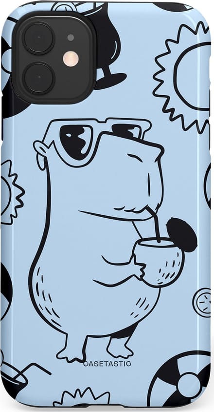 Casetastic hoesje geschikt voor Apple iPhone 11 - Dubbellaagse bescherming - Capibara cocktail - Fashion Case - Lichtgrijs Zwart Lichtblauw