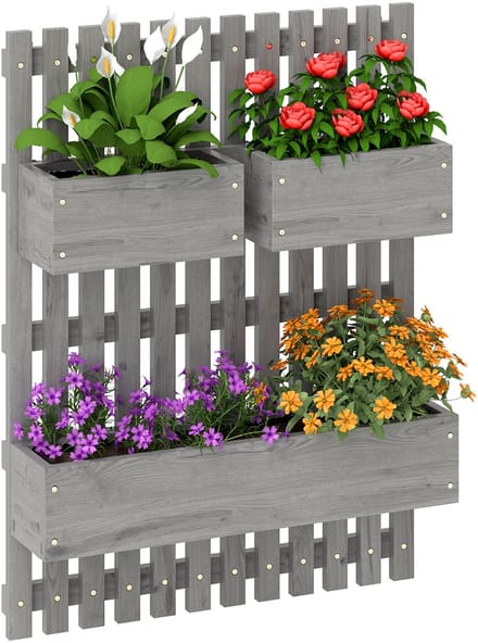 Outsunny Garden Bed-Dennenhout-60L x 16B x 80H cm-Grijs