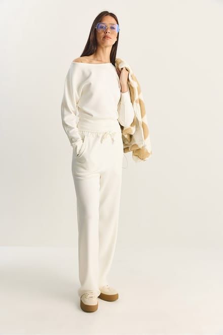Asymmetrische Kraag Gebreide Hoge Taille Twee-Rdeel Set