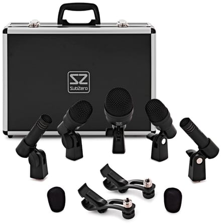 SubZero 5 Piece Drum Microphone Set with Case and Clamps
