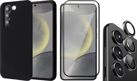 Hoesje geschikt voor Samsung Galaxy S24 - Screenprotector Volledig Dekkend Glas & Camera Protector - Mat Back Case Zwart