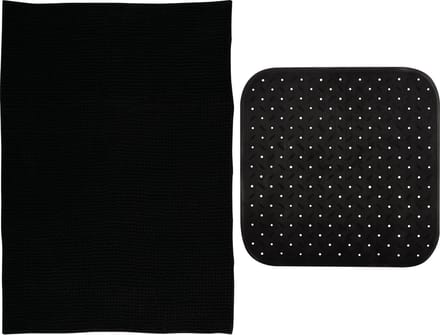 MSV Douche anti-slip mat en droogloop mat - Sevilla badkamer set - rubber/microvezel - zwart